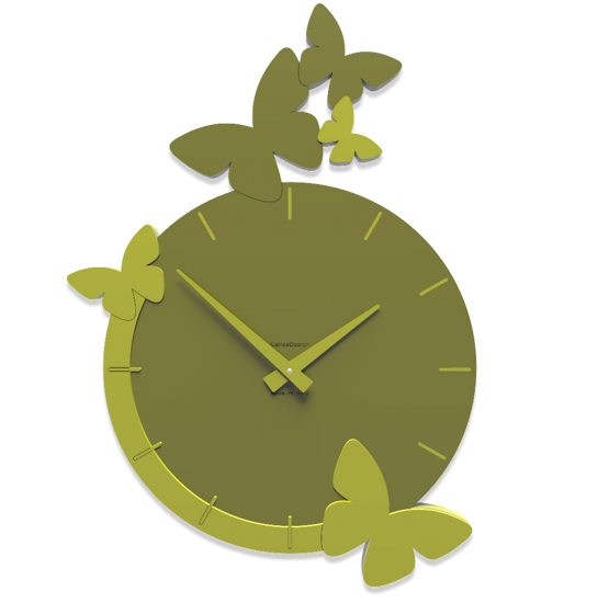 Callea design modern wall clock butterflies flight olive green