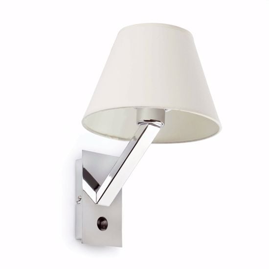 Bedside led wall light in chrome metal with white shade