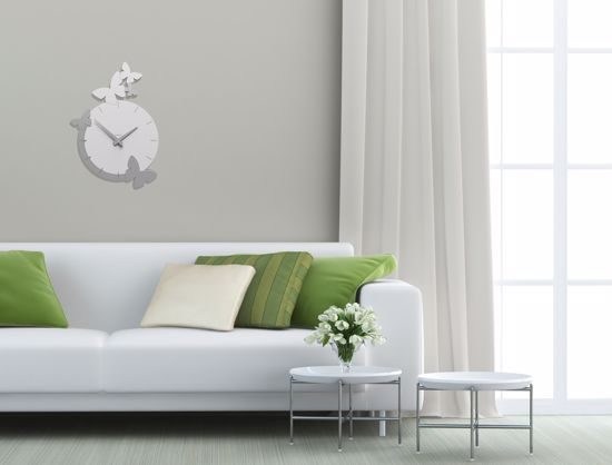 Picture of Callea design modern wall clock butterflies flight dove grey