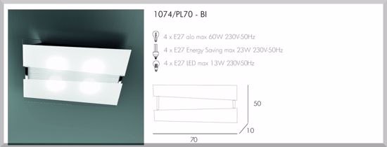 Picture of Top light mad ceiling lamp in white glass silkscreened 70cm 4 lights