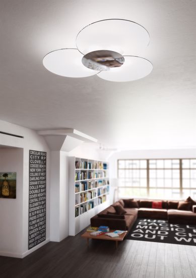 Picture of Top light clover ceiling lamp cm100 white glass and chrome metal