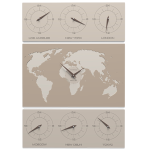 Callea design v-cosmo wall clock for office caffelatte  planisphere time zones