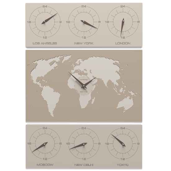 Callea design v-cosmo wall clock for office caffelatte  planisphere time zones