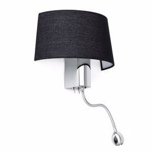 Faro hotel bedside wall lamp shade in black fabric double reading light