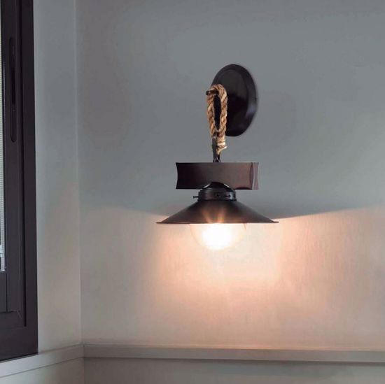 Picture of Faro nudos wall lamp in dark brown metal rustic