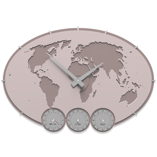 Picture of Callea design greenwich wall clock planisphere with time zones pink shell colour