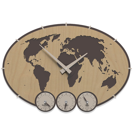 Picture of Callea design greenwich wall clock planisphere with time zones light walnut