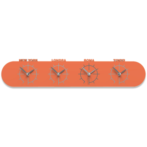 Callea design singapore wall clock in wood with time zones orange