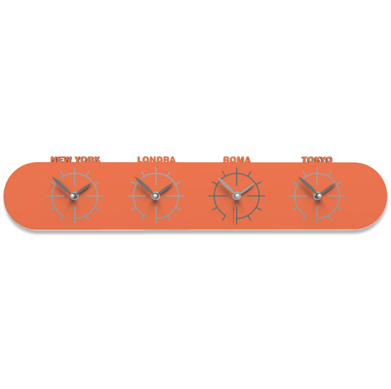 Picture of Callea design singapore wall clock in wood with time zones orange