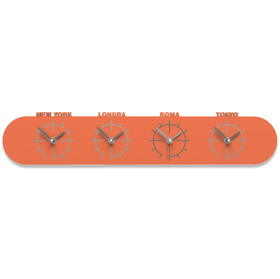 Callea design singapore wall clock in wood with time zones orange