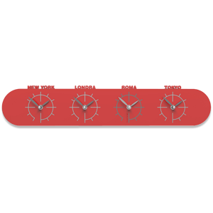 Picture of Callea design singapore wall clock in wood with time zones red