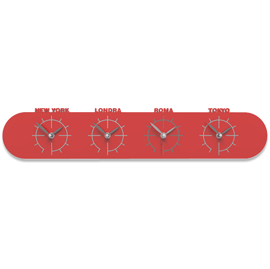 Picture of Callea design singapore wall clock in wood with time zones red