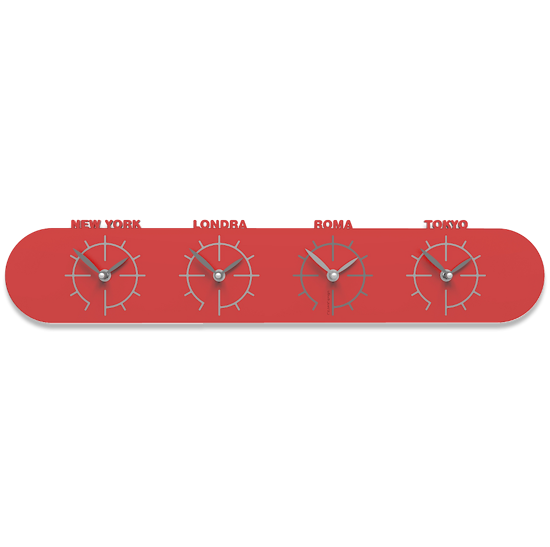 Callea design singapore wall clock in wood with time zones red