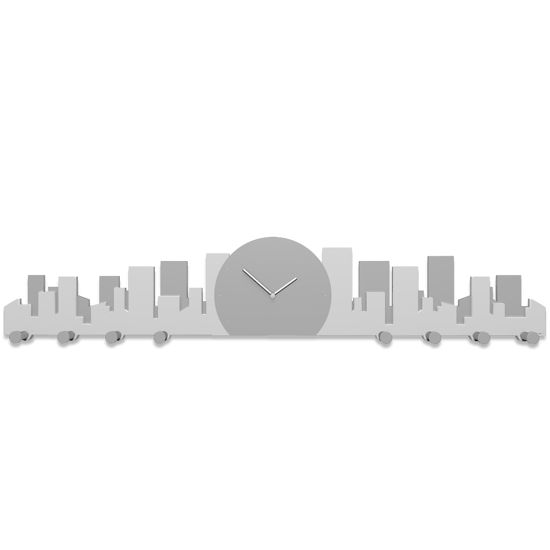 Picture of Callea design skyline wall clock with hooks skyscrapers white and grey