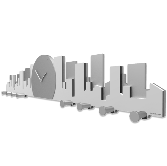 Picture of Callea design skyline wall clock with hooks skyscrapers white and grey