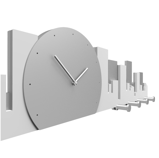 Picture of Callea design skyline wall clock with hooks skyscrapers white and grey