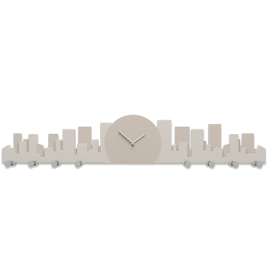 Picture of Callea design skyline wall clock with hooks skyscrapers dove grey
