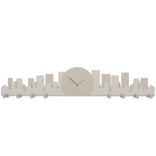 Picture of Callea design skyline wall clock with hooks skyscrapers dove grey