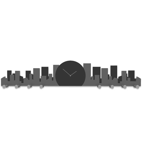 Picture of Callea design skyline wall clock with hooks skyscrapers quartz grey