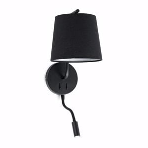Faro berni black wall lamp for night table with adjustable reading light