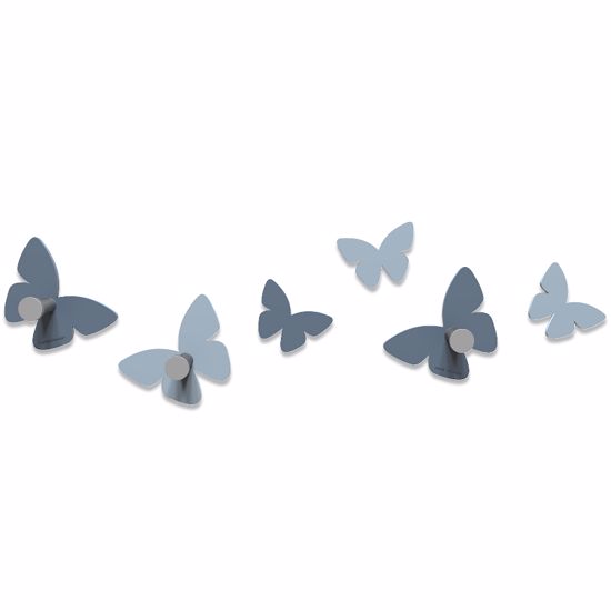 Picture of Callea design modern wall hooks 6 butterflies mid blue 