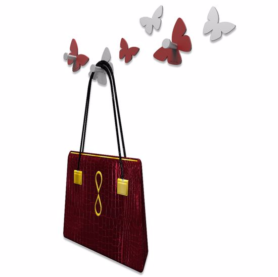 Picture of Callea design modern wall hooks 6 butterflies ruby