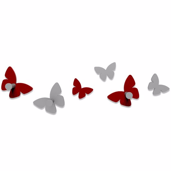 Picture of Callea design modern wall hooks 6 butterflies ruby