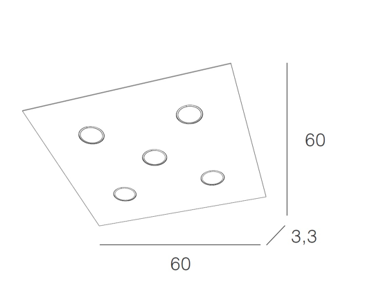 Picture of Top light area 5 led ceiling light sand coloured metal body 