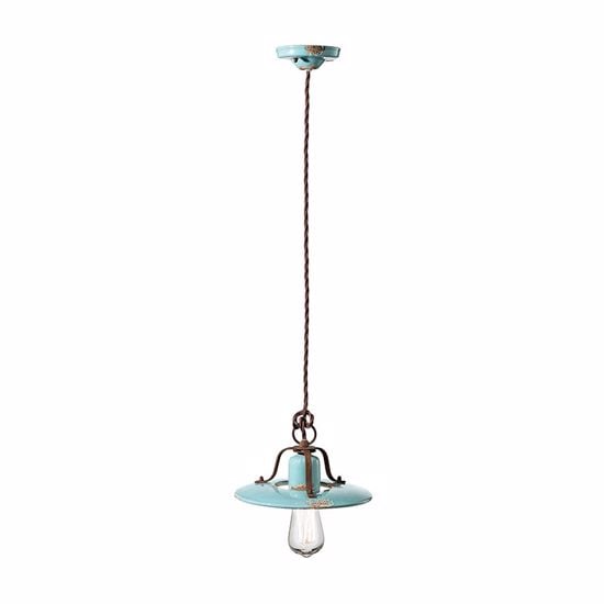 Picture of Ferroluce vintage pendant light ø25 azure ceramic handmade lamp for kitchen