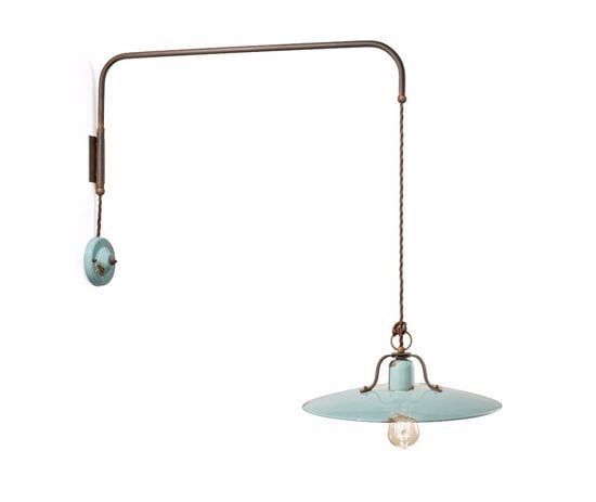 Picture of Retro suspended wall light azure aged-effect ceramic oxidised metal rotating arm