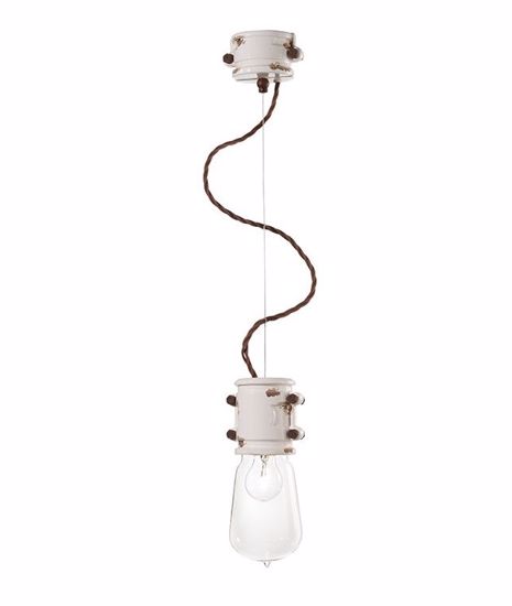 Picture of Vintage suspension glossy white ceramic and oxidised details ferroluce retro for kitchen island