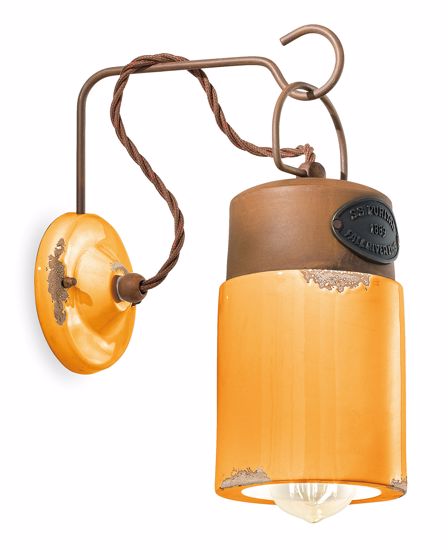 Picture of Ferroluce industrial wall light white aged-effect ceramic and oxidized metal details