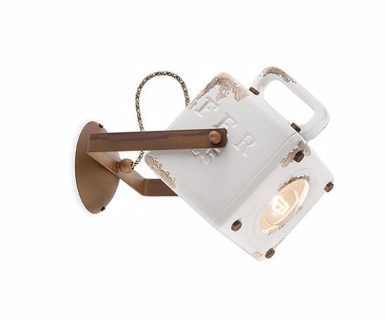Picture of Ferroluce retro industrial wall light white ceramic aged-effect vintage design