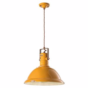 Picture of Ferroluce retro industrial pendant light yellow aged-effect ceramic fabric cable and metal details made in italy