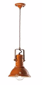 Picture of Vintage pendant light for kitchen industrial style orange aged-effect ceramic fabric cable metal details