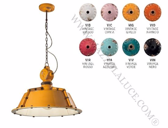 Picture of Ferroluce industrial pendant light yellow aged-effect ceramic and oxidized chain handmande vintage design