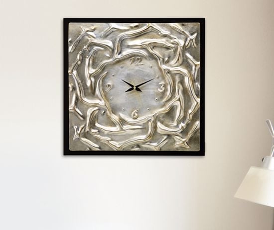 Picture of Pintdecor acque agitate wall clock on canvas contemporary design glossy silver foil finishing