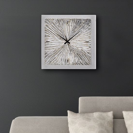 Picture of Pintdecor fossile wall clock cement effect canvas and ceramics silver elements