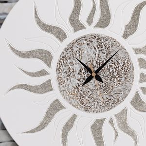 Pintdecor sole e luna wall clock hand-decorated glittering details on ivory framework