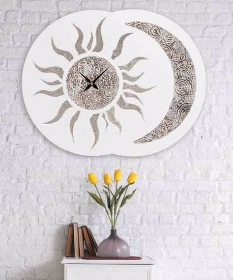 Picture of Pintdecor sole e luna wall clock hand-decorated glittering details on ivory framework