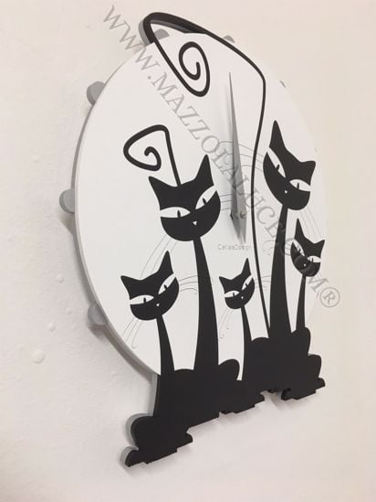 Callea design modern wall clock with 3 cats black
