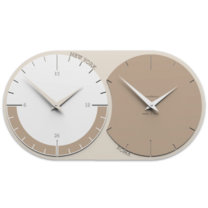 Picture of Callea design moderno orologio da muro fusi orari 2 caffelatte e bianco in legno