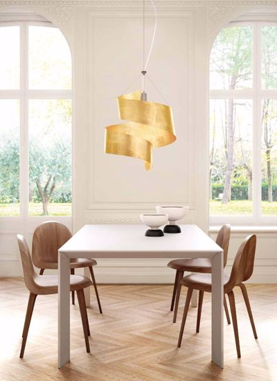 Metal pendant light golden leaf hand decorated marchetti lighting garagoi 