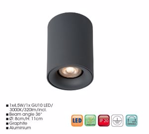 Picture of Graphite aluminium cylinder ceiling light modern style