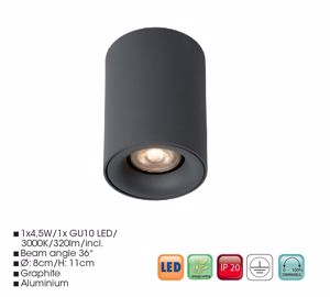 Graphite aluminium cylinder ceiling light modern style