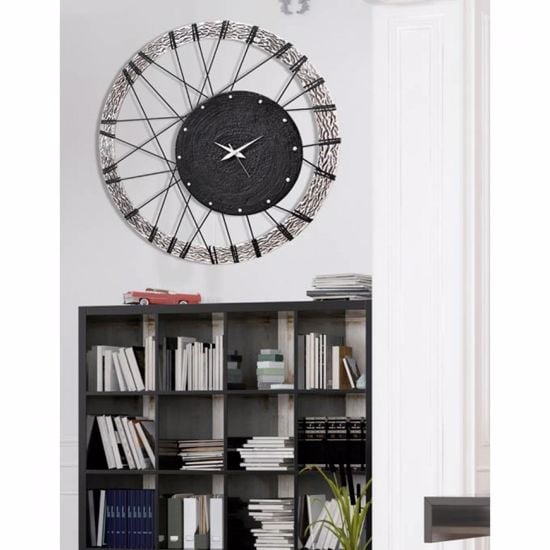 Picture of Pintdecor ruota wall clock on strings contemporary design hand-decorated with embossed silver foil frame