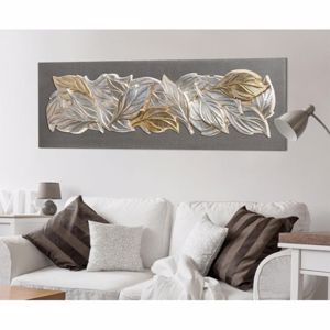 Picture of Pintdecor foglie d'inverno wall art silver foil leaves on anthracite canvas
