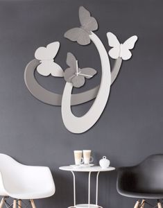 Picture of Grande orologio moderno da parete per soggiorno 90x90 farfalle bianche tortora