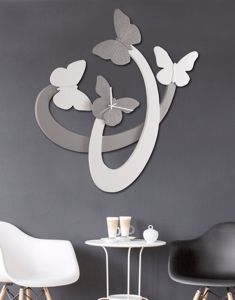 Show details for Grande orologio design moderno da parete per soggiorno 90x90 farfalle bianche tortora Picture of Grande orologio design moderno da parete per soggiorno 90x90 farfalle bianche tortora