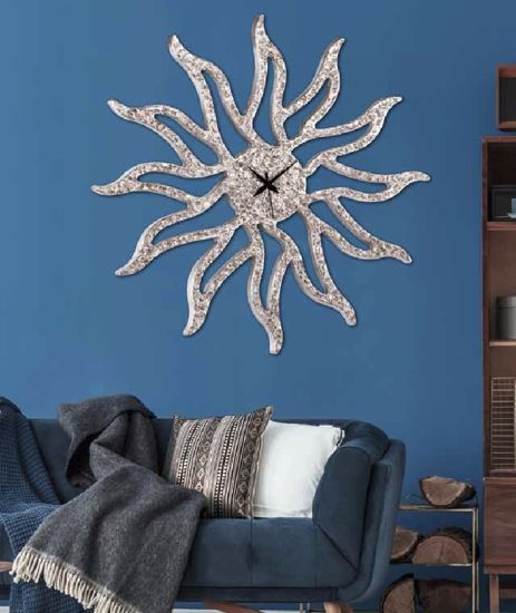 Picture of Big wall clock sunny silver 80cm silver foil decorated